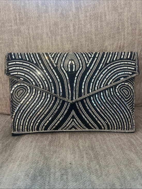 Handbags - Boutique Embellished Black Crystal Envelope Clutch